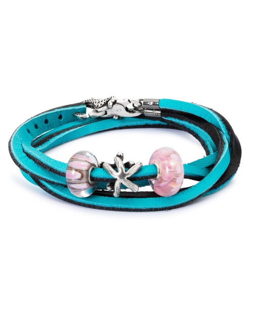 Leather Bracelet Cyan/Key