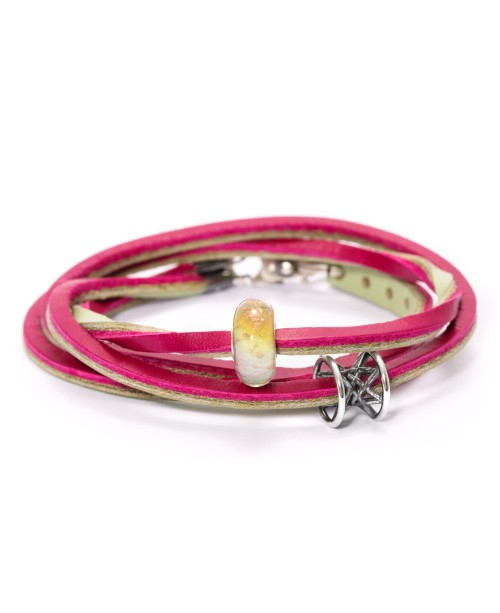 Leather Bracelet Cherry/Sage Green