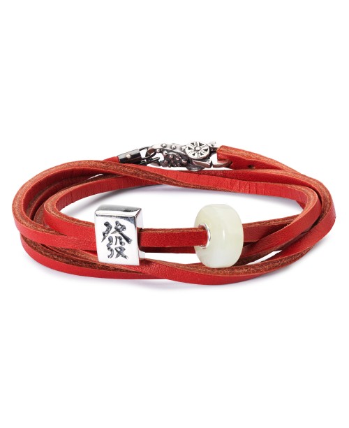 Leather Bracelet Cherry/Sage Green